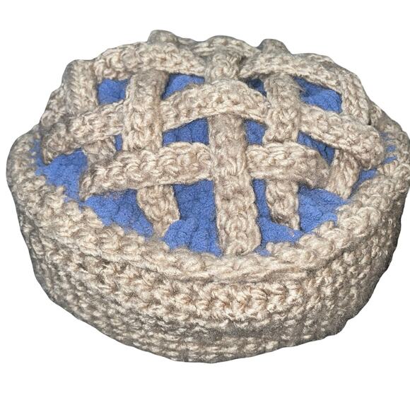 Handmade Crochet Blueberry Pie Hat Novelty Cottagecore Lattice Beret Beanie main image 5